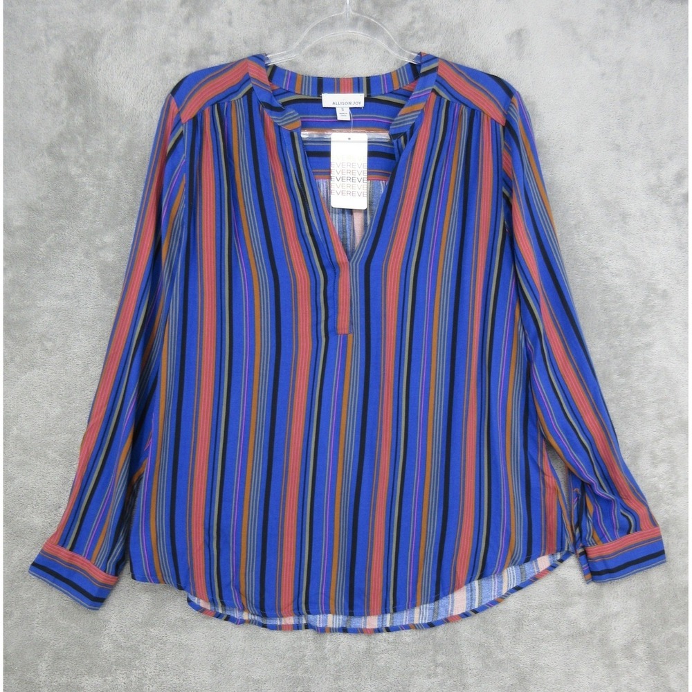 Evereve Allison Joy Blouse Womens Small Alysha Striped Button Popover Blue Pink